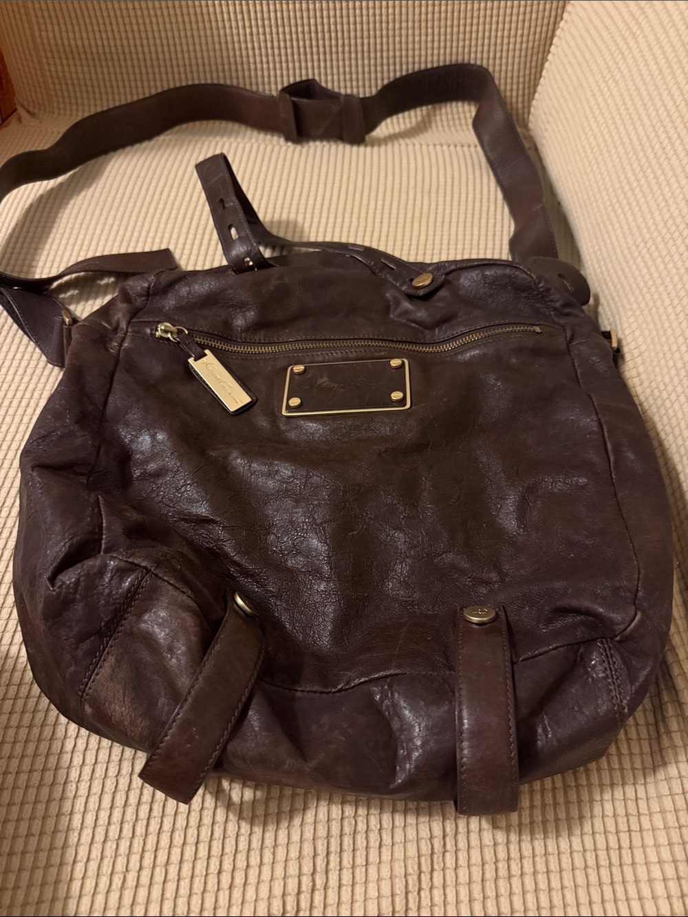 Kenneth Cole Brown Leather Crossbody Bag with Gold Hardware